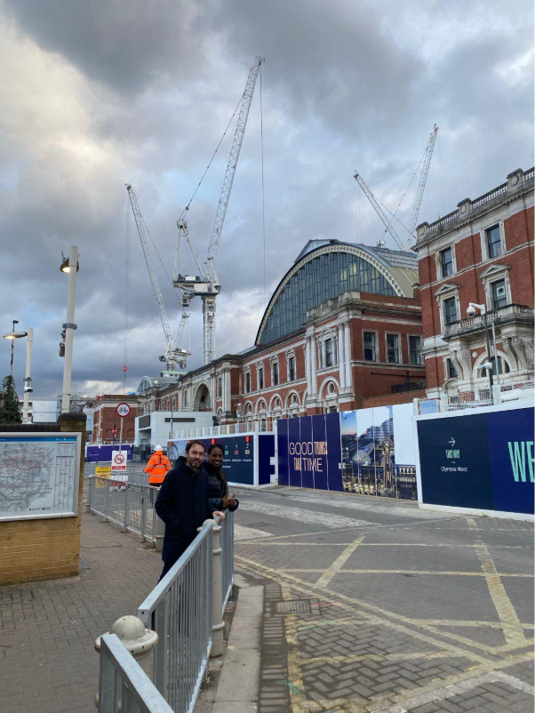 Janine and colleagues stood outside the Olympia site